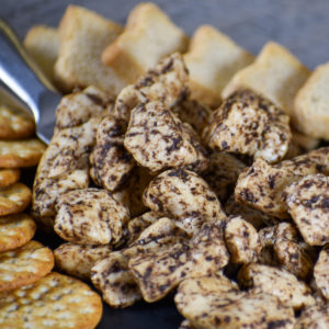 Black Garlic cheese curds - closeup